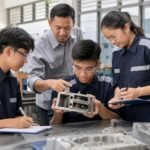 Siswa SMK memeriksa hasil produk praktik menggunakan daftar pemeriksaan dengan bimbingan guru