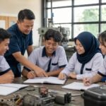 Siswa SMK menyusun rencana pengembangan kompetensi bersama guru di ruang praktik