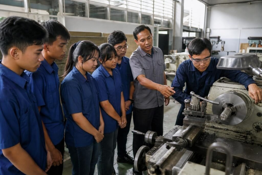 Siswa SMK mengamati tenaga profesional di lingkungan kerja dengan pendampingan guru